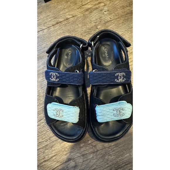 CHANEL Shoes - 100% Authentic Limited Edition Chanel Sandals CC Logo  Navy Light Blue Size 36.5